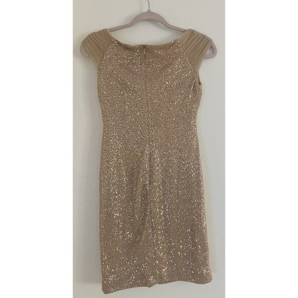 Lauren Ralph Lauren Evening Gold Sequin Mesh Shoulders Mini Dress - Picture 2 of 10